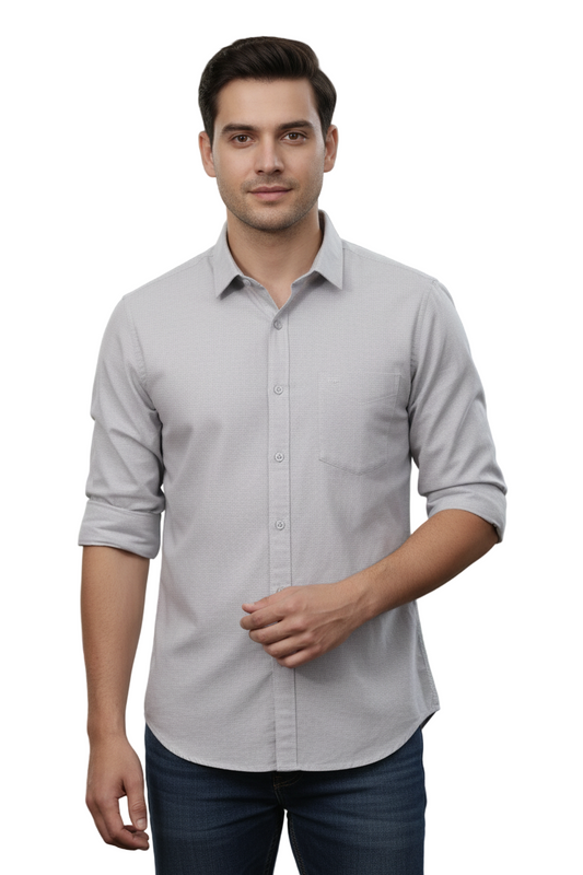 Yshirtify Ash Grey Full Sleeve Solid cotton shirt
