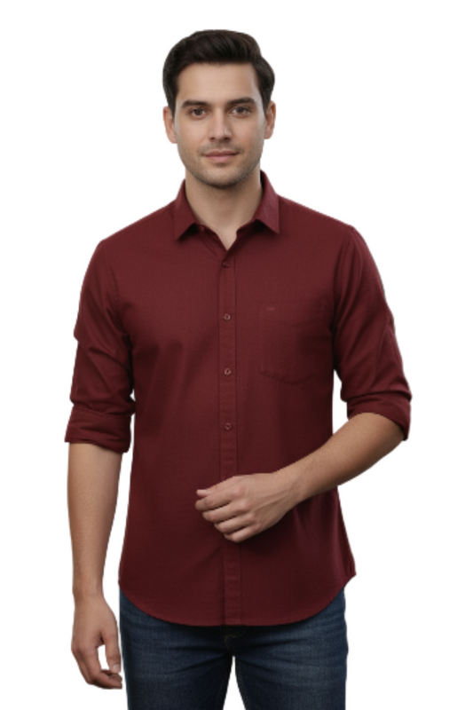 Yshirtify Maroon Full Sleeve Solid cotton shirt
