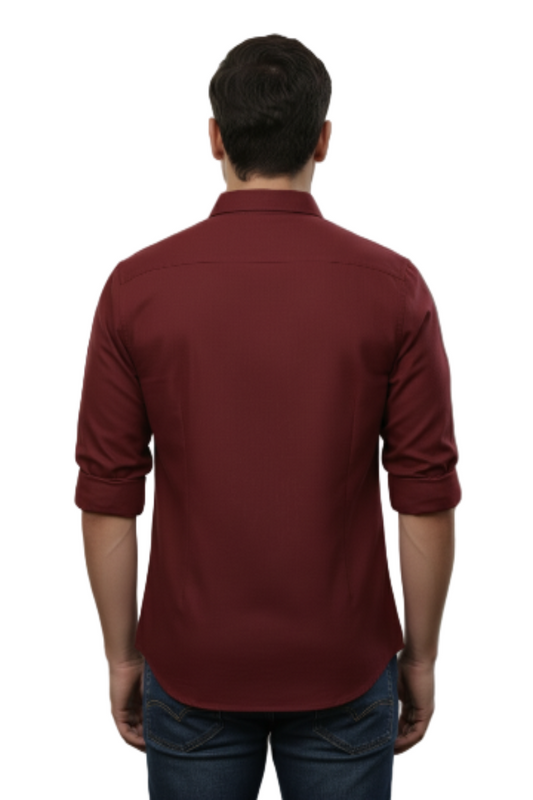 Yshirtify Maroon Full Sleeve Solid cotton shirt