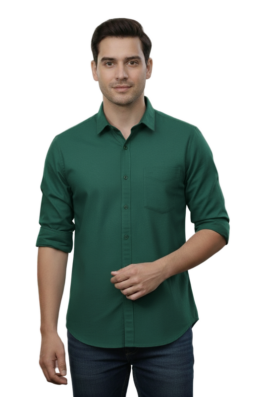 Yshirtify Peacock Green Full Sleeve Solid cotton shirt