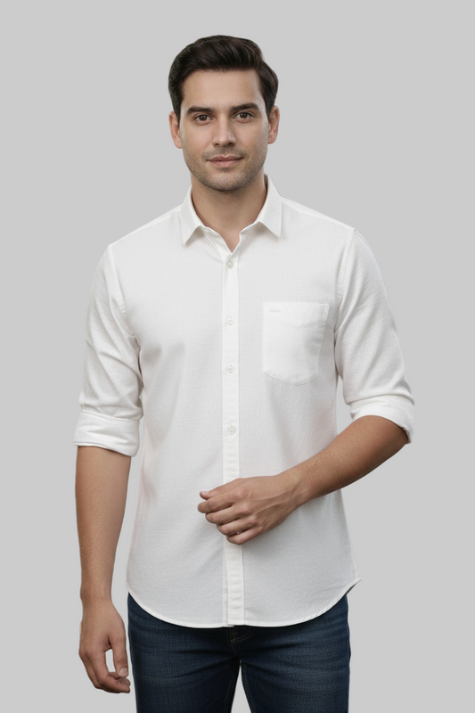 Yshirtify White Full Sleeve Solid cotton shirt