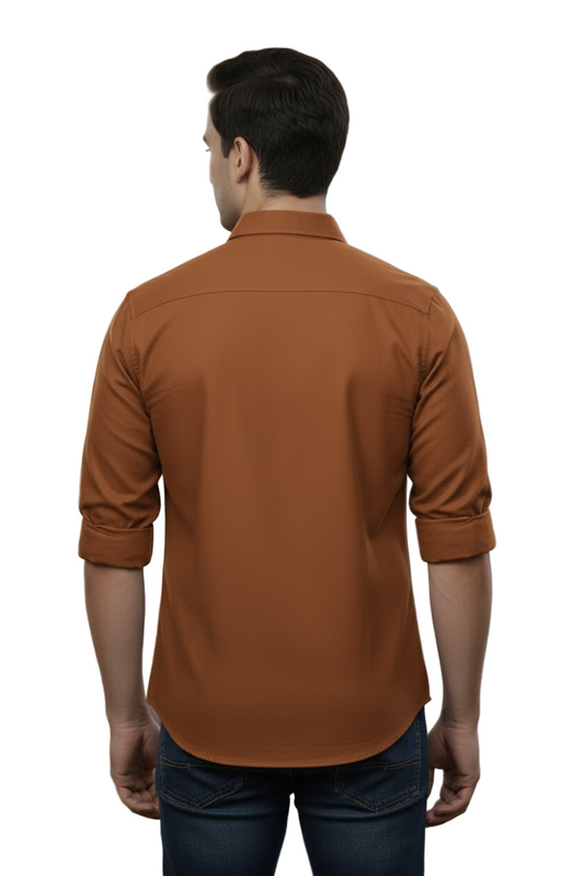 Yshirtify Brown Full Sleeve Solid cotton shirt