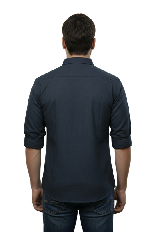 Yshirtify Dark Blue Full Sleeve Solid cotton shirt