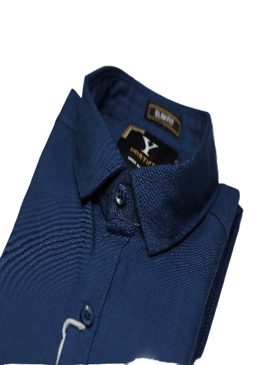 Full Sleeve English Blue Solid cotton shirt