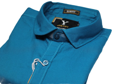 Full Sleeve Peacock Blue Solid cotton shirt