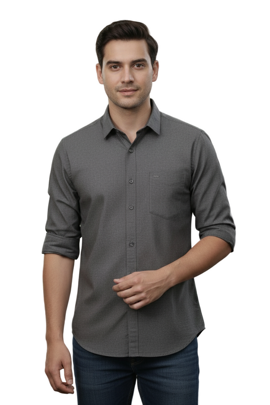 Yshirtify Charcoal Grey Full Sleeve Solid cotton shirt