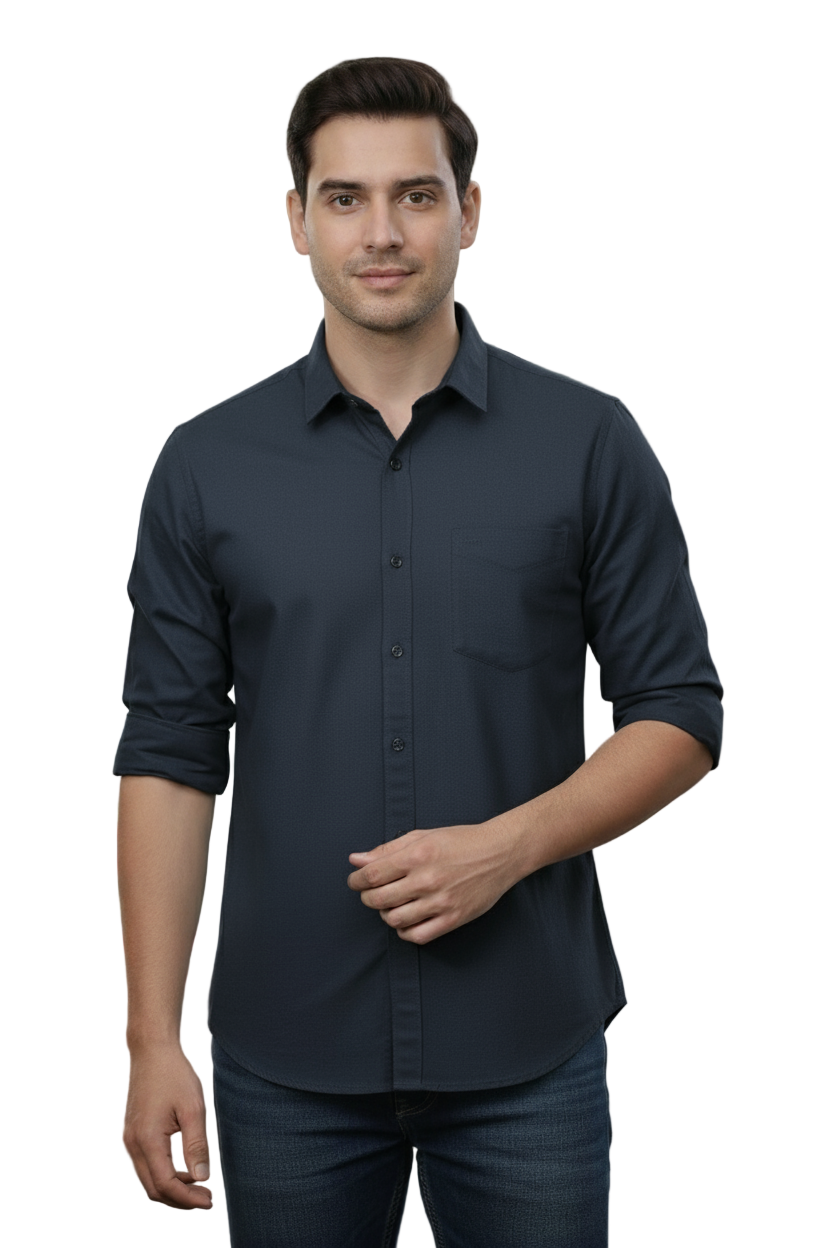 Full Sleeve Dark Blue Solid cotton shirt