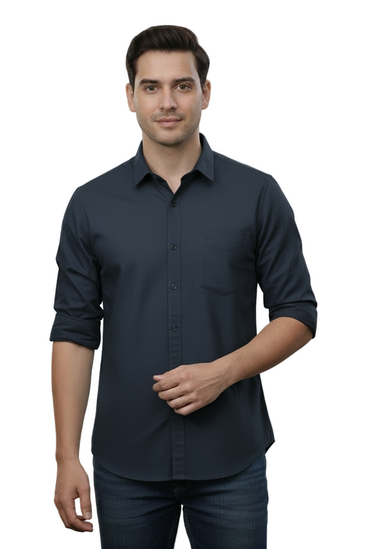Yshirtify Dark Blue Full Sleeve Solid cotton shirt
