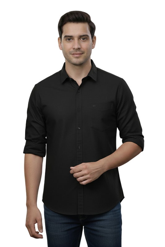 Yshirtify Black Full Sleeve Solid cotton shirt