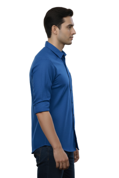 Full Sleeve English Blue Solid cotton shirt