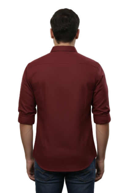 Full Sleeve Maroon Solid cotton shirt