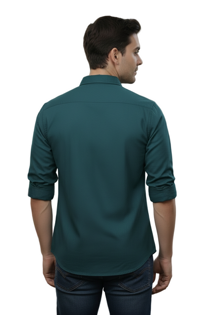 Full Sleeve Peacock Blue Solid cotton shirt