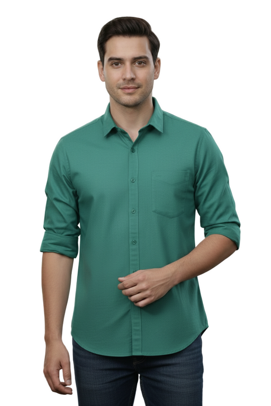 Yshirtify Royal Cian Full Sleeve Solid cotton shirt