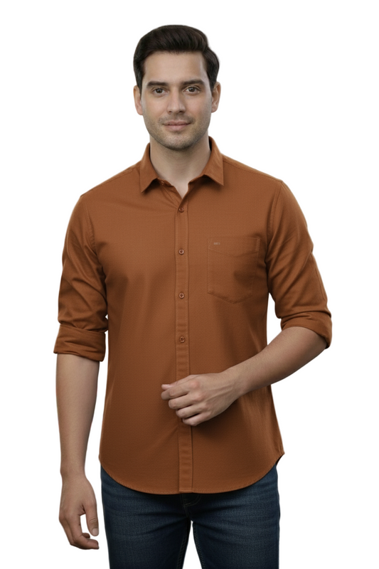 Yshirtify Brown Full Sleeve Solid cotton shirt