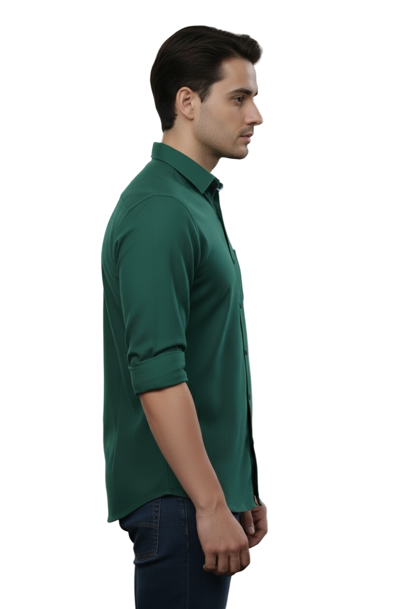 Full Sleeve Peacock Green Solid cotton shirt