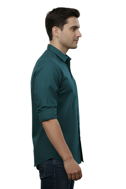 Full Sleeve Peacock Blue Solid cotton shirt