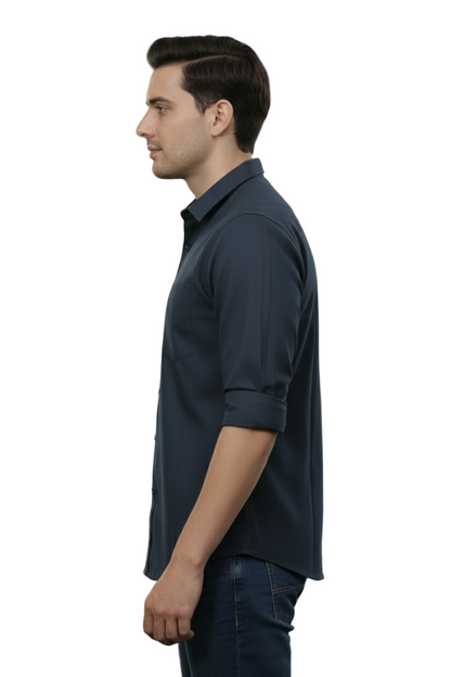 Full Sleeve Dark Blue Solid cotton shirt
