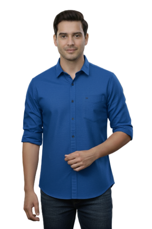 Yshirtify English Blue Full Sleeve Solid cotton shirt