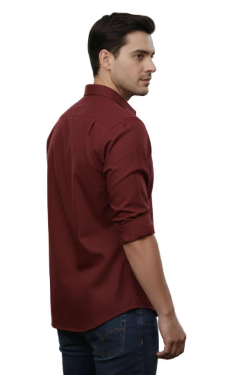 Full Sleeve Maroon Solid cotton shirt