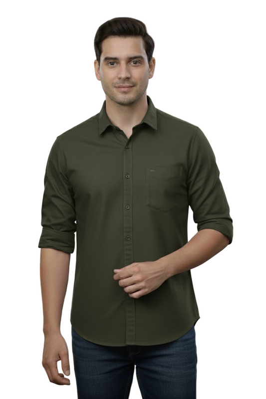 Yshirtify Forest Green Full Sleeve Solid cotton shirt