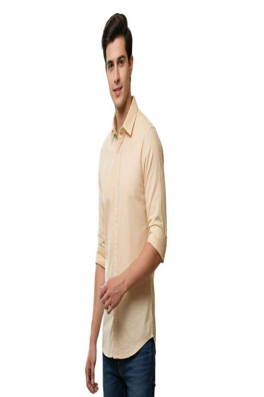 Yshirtify Cream Full Sleeve Solid cotton shirt