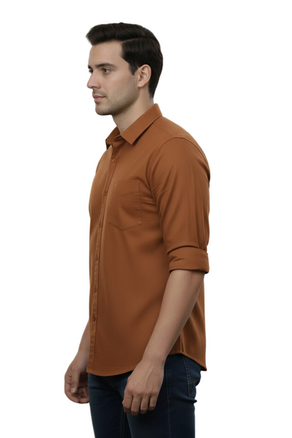 Full Sleeve Brown Solid cotton shirt