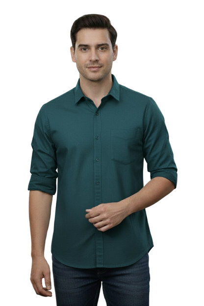 Full Sleeve Peacock Blue Solid cotton shirt