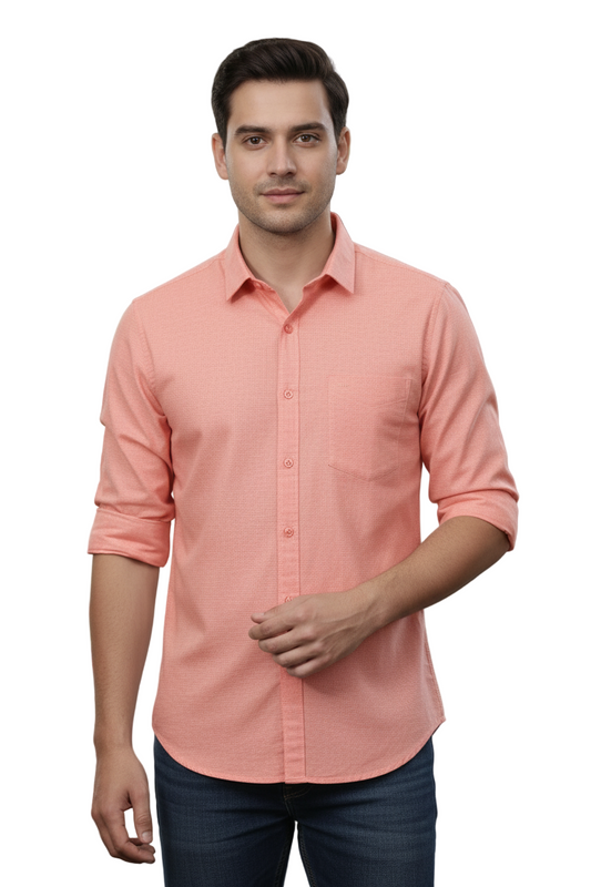 Yshirtify Apricot Full Sleeve Solid cotton shirt