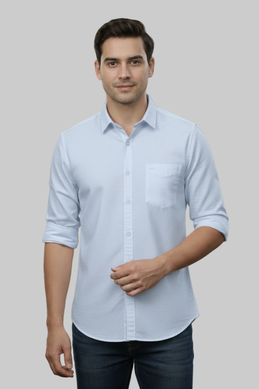 Full Sleeve Sky Blue Solid cotton shirt
